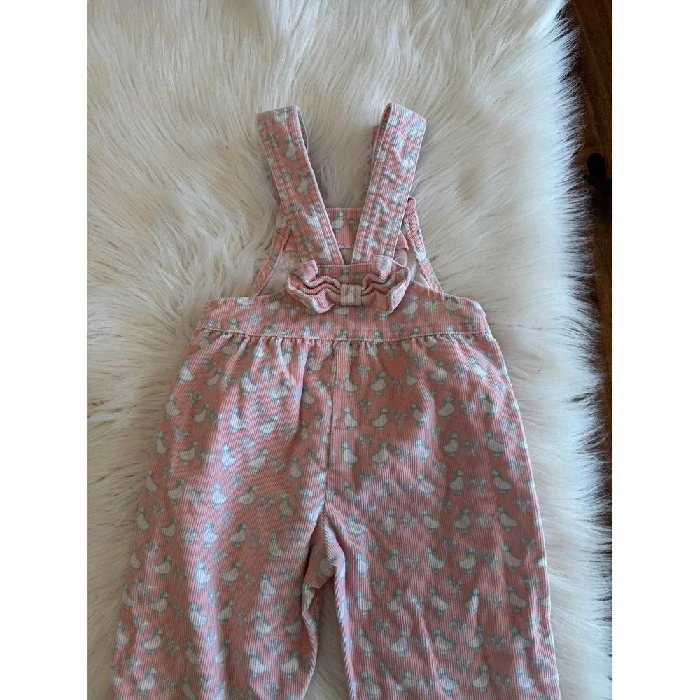 Vintage OshKosh‎ B'gosh pink corduroy overalls duck goose print size 2 EUC